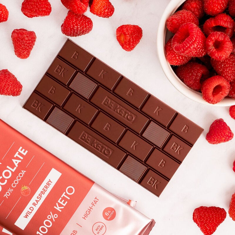 Vegane Keto Schokolade + MCT-Öl - Wilde Himbeere 80g Vegane Keto Schokolade + MCT-Öl - Wilde Himbeere 80g