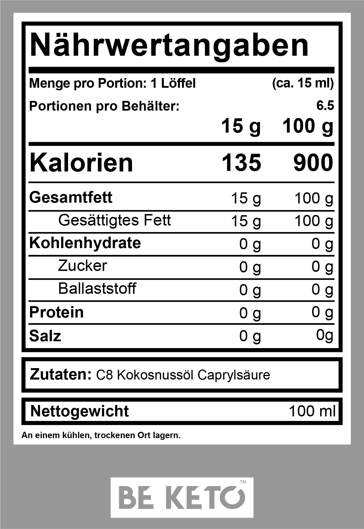 Huile MCT C8 + C10 BeKeto - 100 Ml - Neuf Sous Emballage - Complément Alimentaire