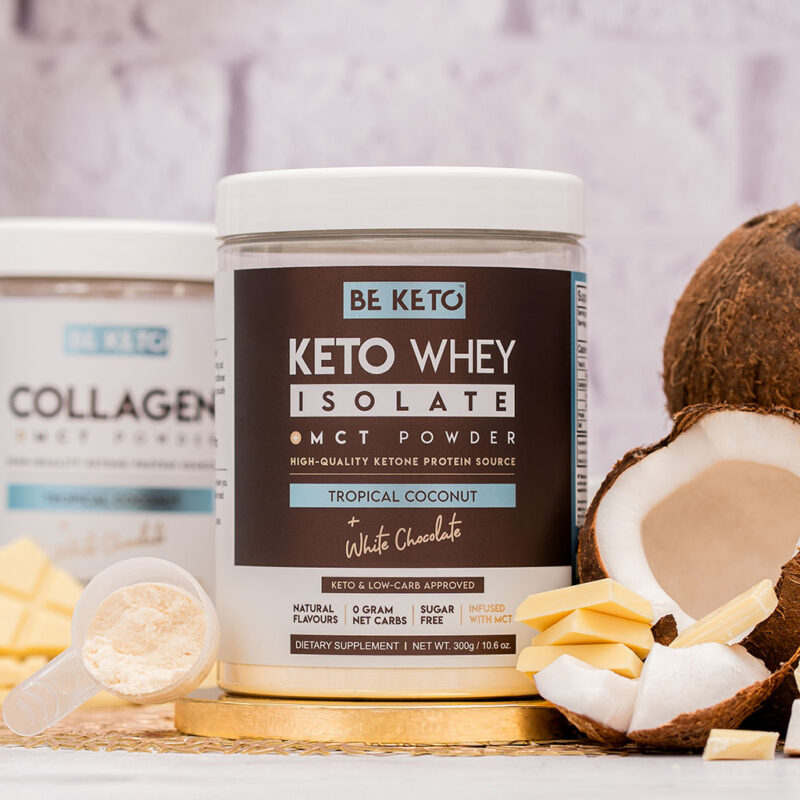 Keto Whey Isolat + MCT - Kokosnuss & Weiße Schokolade 300g Keto Whey Isolat + MCT - Kokosnuss & Weiße Schokolade 300g
