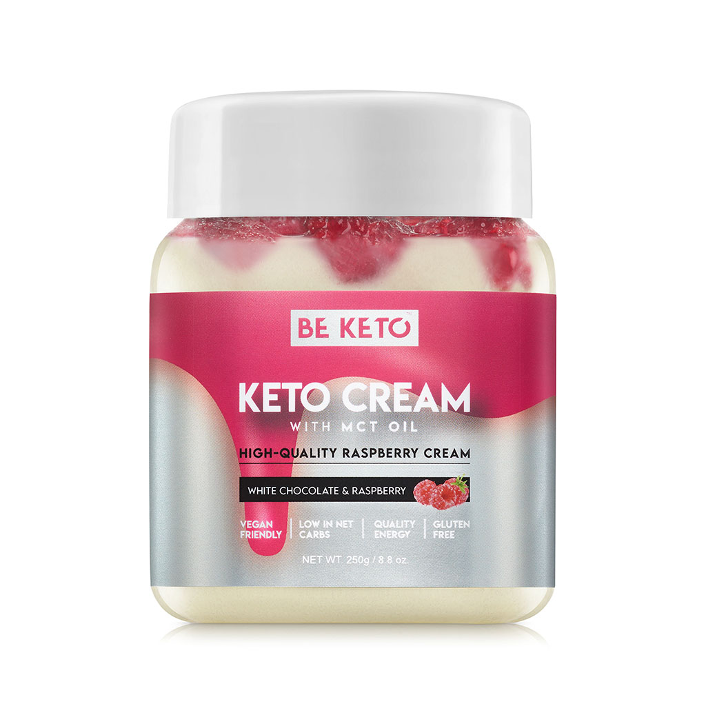 Keto Creme – Weiße Schokolade & Himbeere 250g Keto Creme – Weiße Schokolade & Himbeere 250g