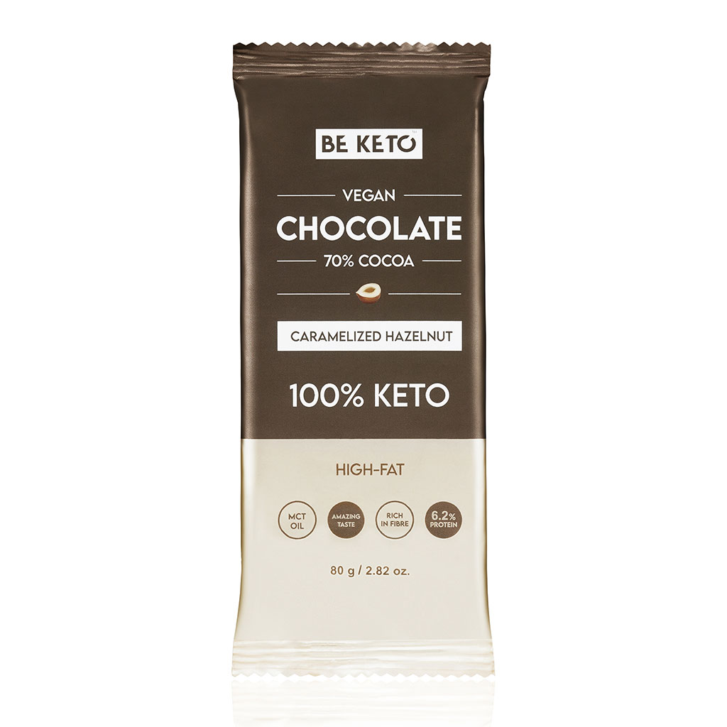 Vegane Keto Schokolade + MCT-Öl - Karamellisierte Haselnuss 80g