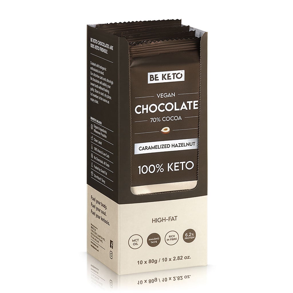 Vegane Keto Schokolade Set 10 Stk. Vegane Keto-Schokolade 10 x 80g - Karamellisierte Haselnuss