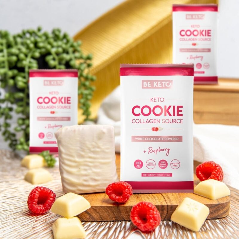Keto Kekse – Weiße Schokolade & Himbeere 40g Keto Kekse – Weiße Schokolade & Himbeere 40g