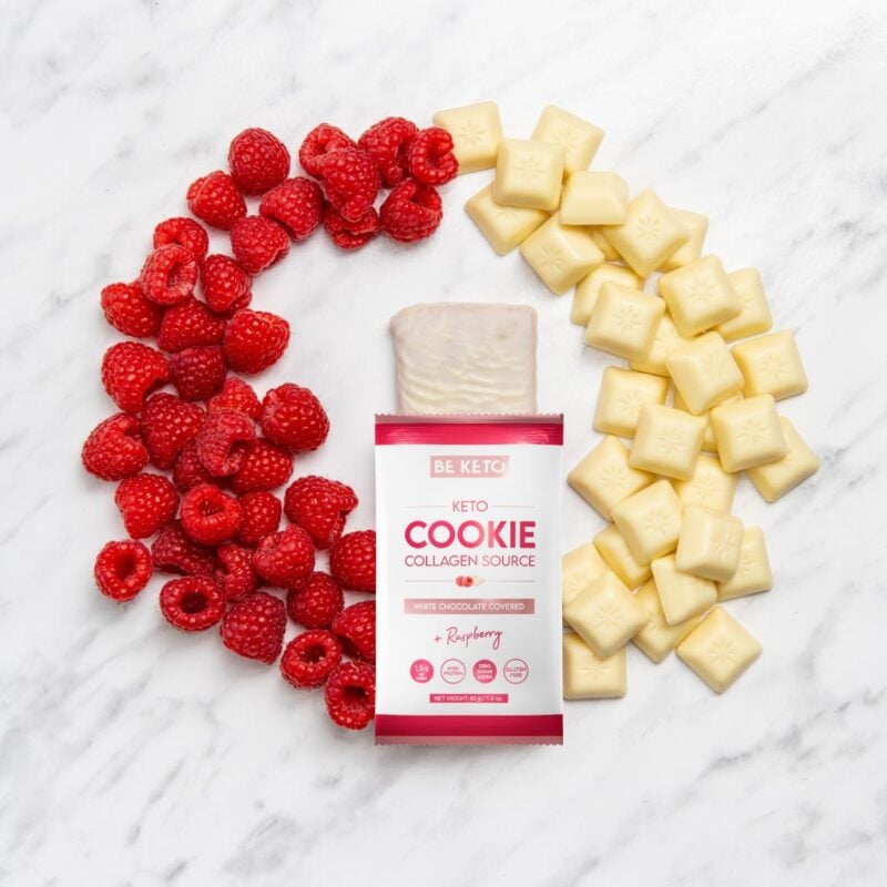 Keto Kekse – Weiße Schokolade & Himbeere 40g Keto Kekse – Weiße Schokolade & Himbeere 40g