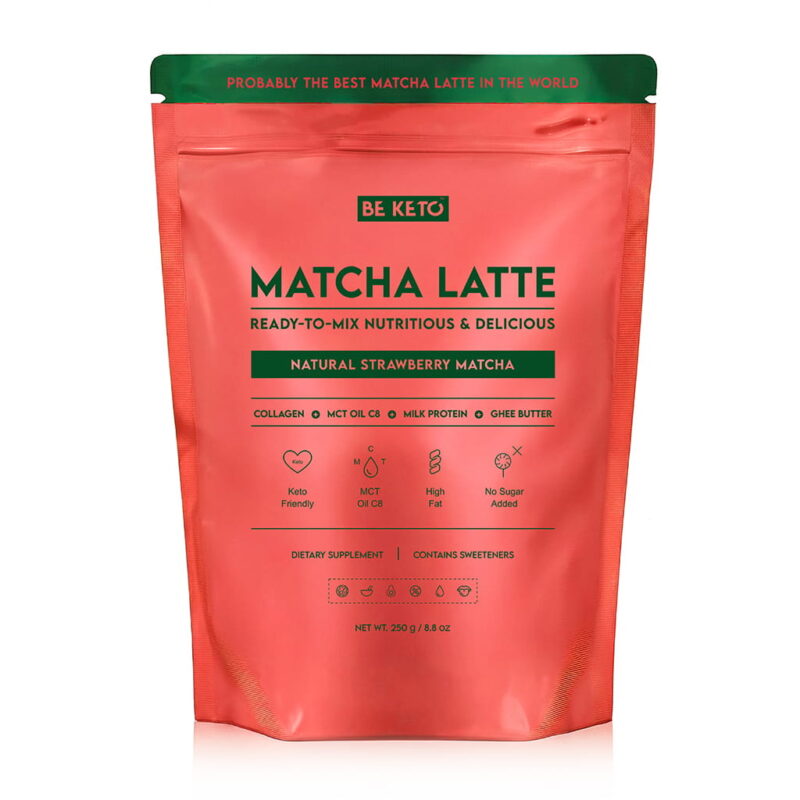 Matcha Latte (MCT C8 Öl & Kollagen & Ghee) – Natürliche Erdbeere 250g Matcha Latte (MCT C8 Öl & Kollagen & Ghee) – Natürliche Erdbeere 250g