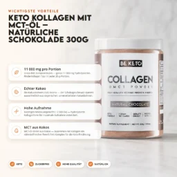 Keto-Kollagen + MCT-Öl – Natürliche Schokolade 300g – Benefit Keto-Kollagen + MCT-Öl – Natürliche Schokolade 300g