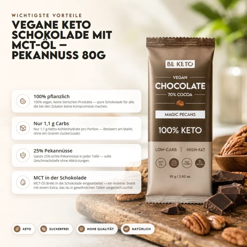 Vegane Keto Schokolade + MCT-Öl – Magische Pekannüsse 80g