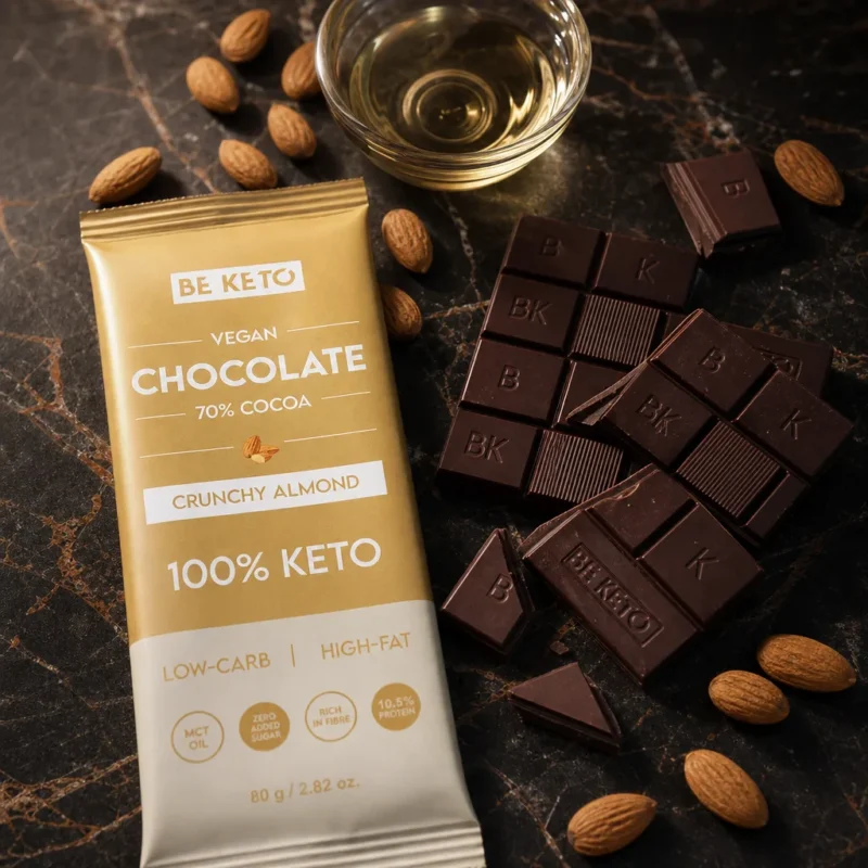 Vegane Keto Schokolade + MCT-Öl – Knusprige Mandel 80g