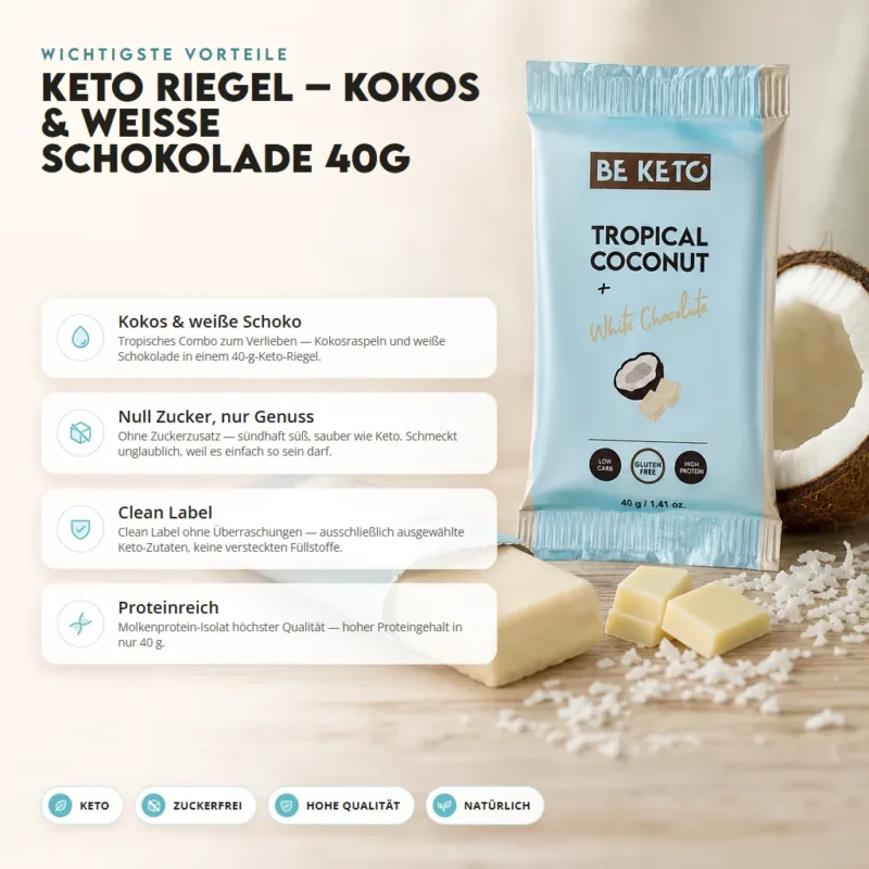 Keto Riegel – Tropische Kokosnuss 40g – Benefit Keto Riegel – Tropische Kokosnuss 40g