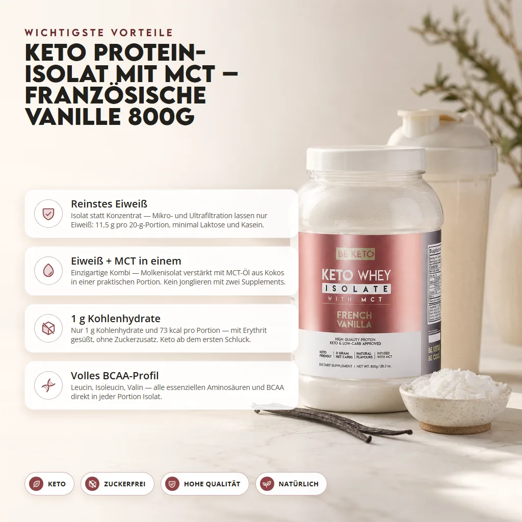 Keto Whey Isolat + MCT – Französisch Vanille 800g