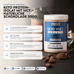 Keto Whey Isolat + MCT – Natürliche Schokolade 300g – Benefit Keto Whey Isolat + MCT – Natürliche Schokolade 300g