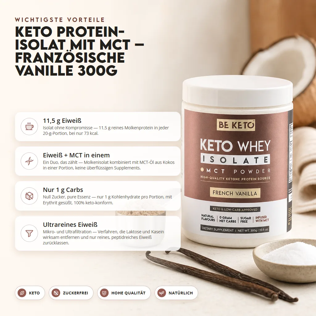 Keto Whey Isolat + MCT – Französisch Vanille 300g