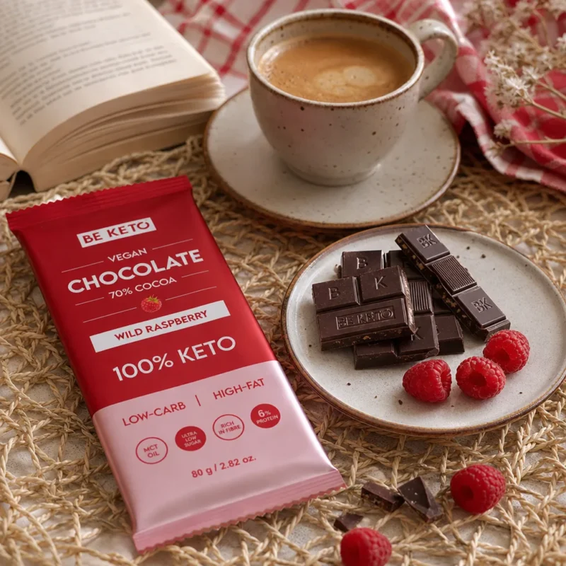 Vegane Keto Schokolade + MCT-Öl – Wilde Himbeere 80g – Lifestyle 3 Vegane Keto Schokolade + MCT-Öl – Wilde Himbeere 80g