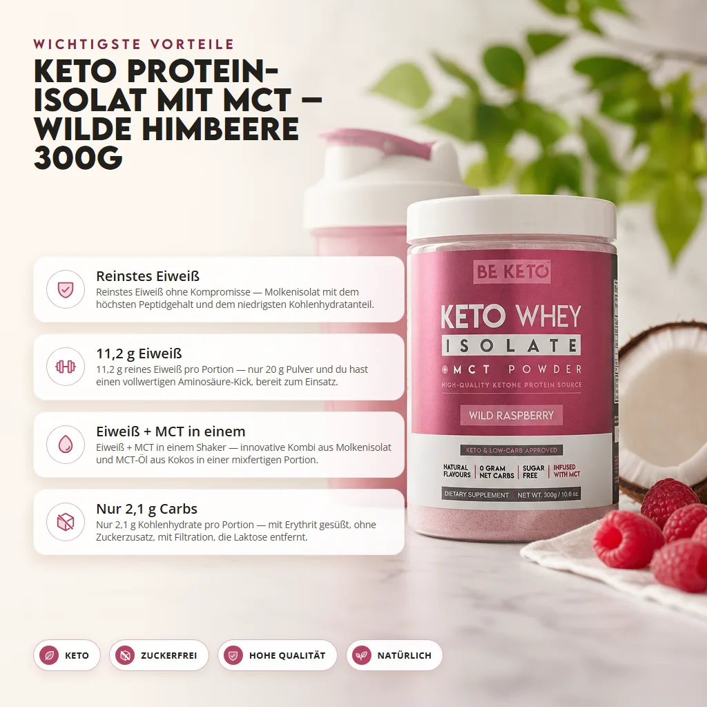 Keto Whey Isolat + MCT – Wilde Himbeere 300g