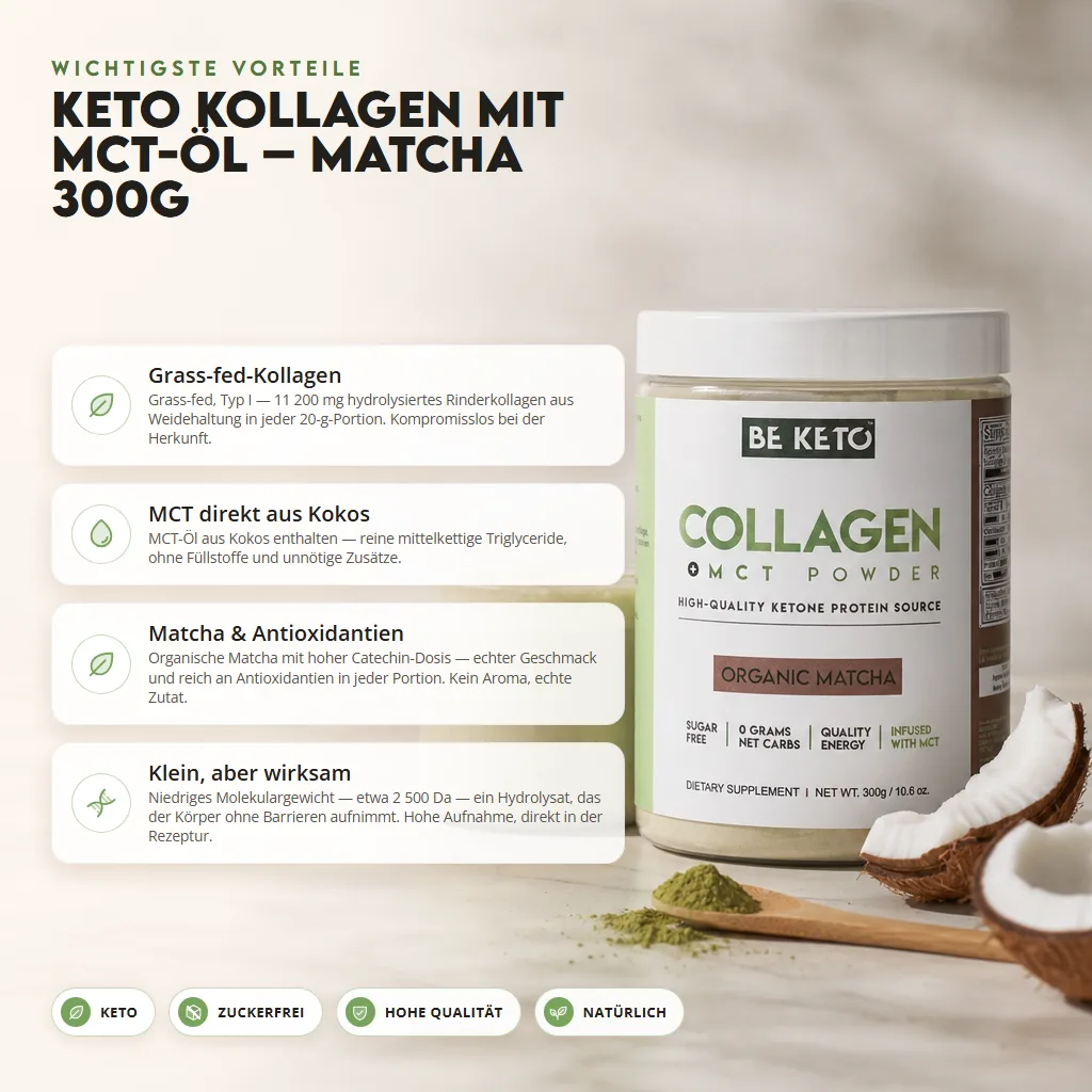 Keto-Kollagen + MCT-Öl – Organic Matcha 300g