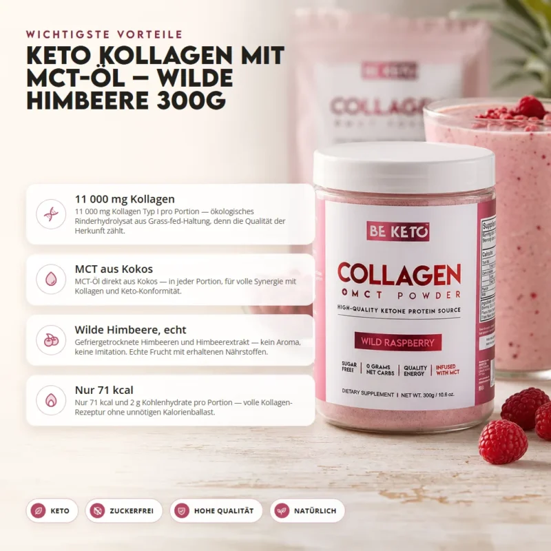 Keto-Kollagen + MCT-Öl – Wilde Himbeere 300g