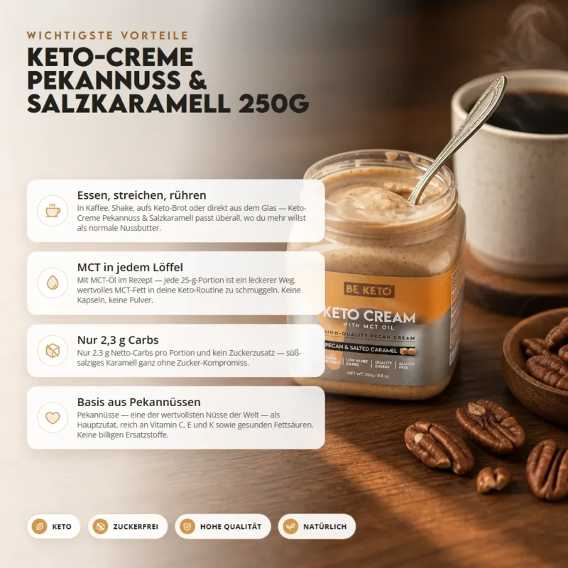 Keto Creme – Pekannuss & Gesalzenes Karamell 250g – Benefit Keto Creme – Pekannuss & Gesalzenes Karamell 250g