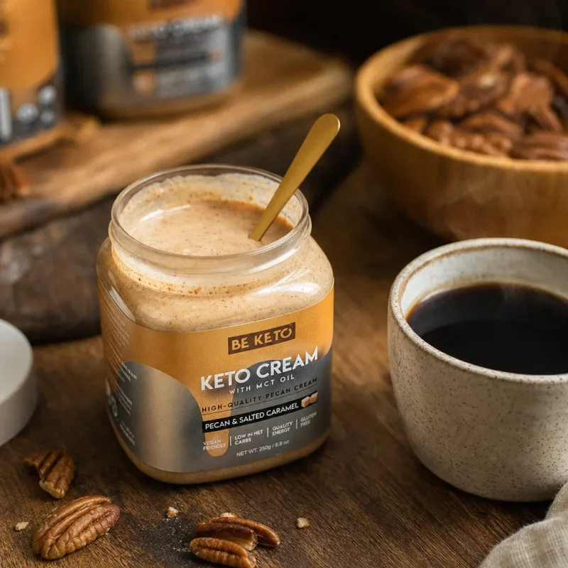 Keto Creme – Pekannuss & Gesalzenes Karamell 250g – Lifestyle 3 Keto Creme – Pekannuss & Gesalzenes Karamell 250g