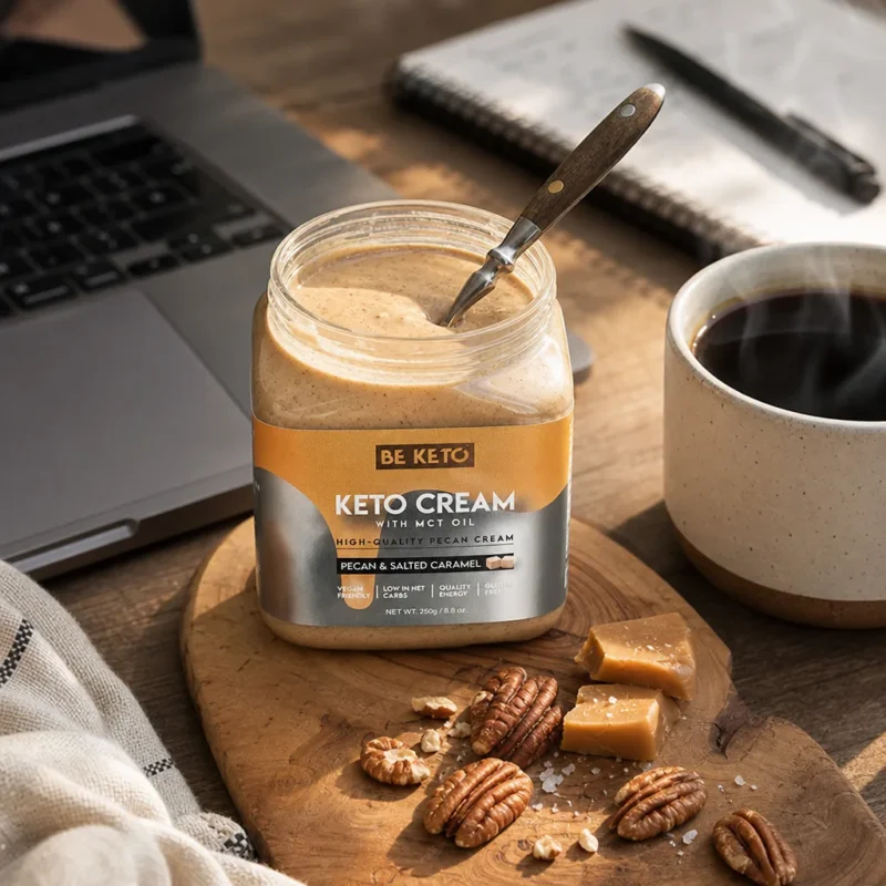 Keto Creme – Pekannuss & Gesalzenes Karamell 250g – Lifestyle 4 Keto Creme – Pekannuss & Gesalzenes Karamell 250g