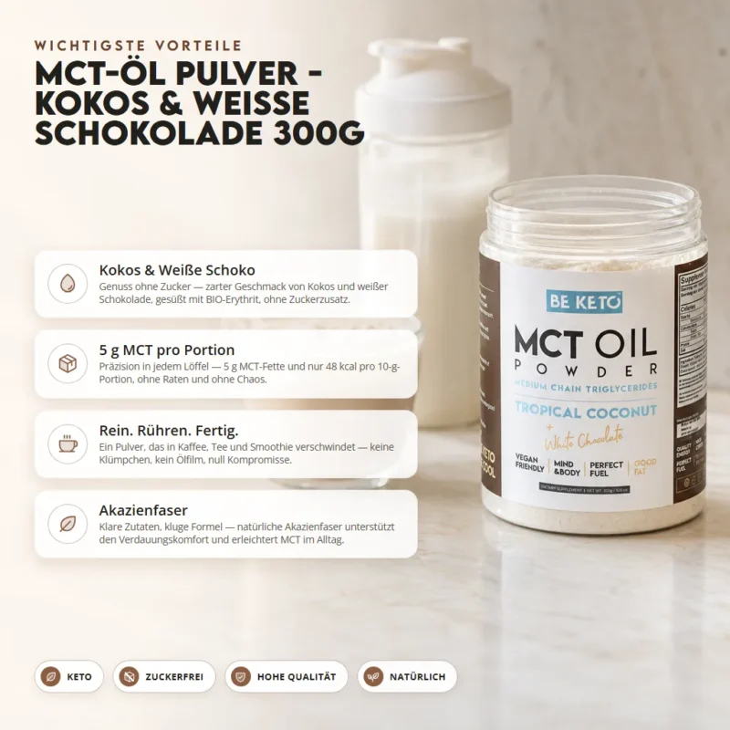 MCT-Öl-Pulver – Kokosnuss & Weiße Schokolade 300g