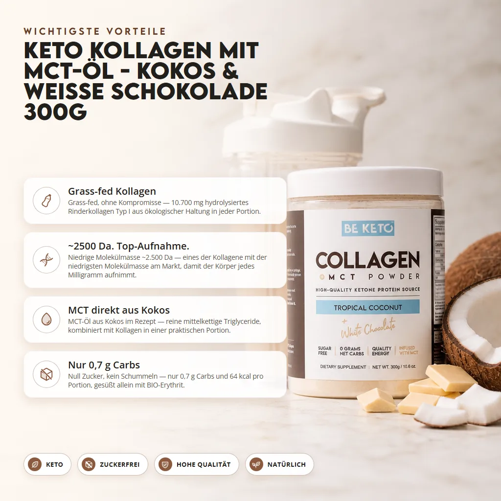 Keto-Kollagen + MCT-Öl – Kokosnuss & Weiße Schokolade 300g