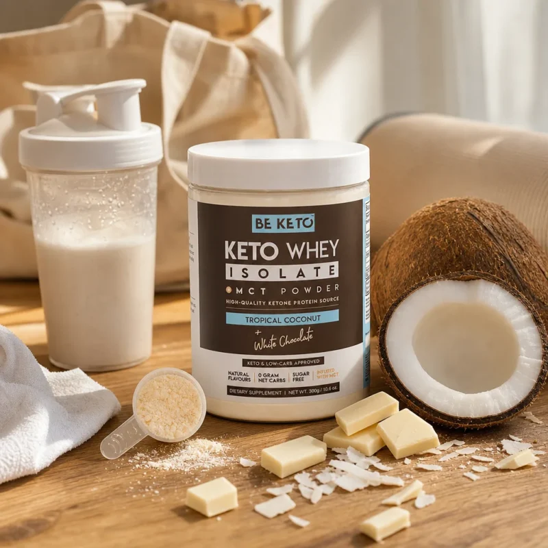 Keto Whey Isolat + MCT – Kokosnuss & Weiße Schokolade 300g