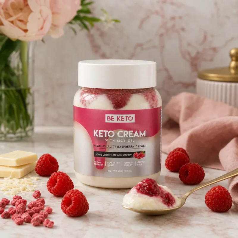 Keto Creme – Weiße Schokolade & Himbeere 250g