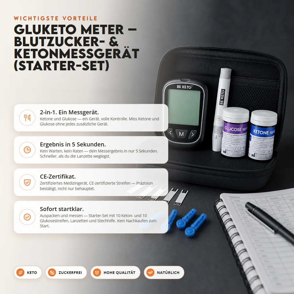 GluKeto Meter: Blutzucker & Keton Messgerät (Starter Kit)