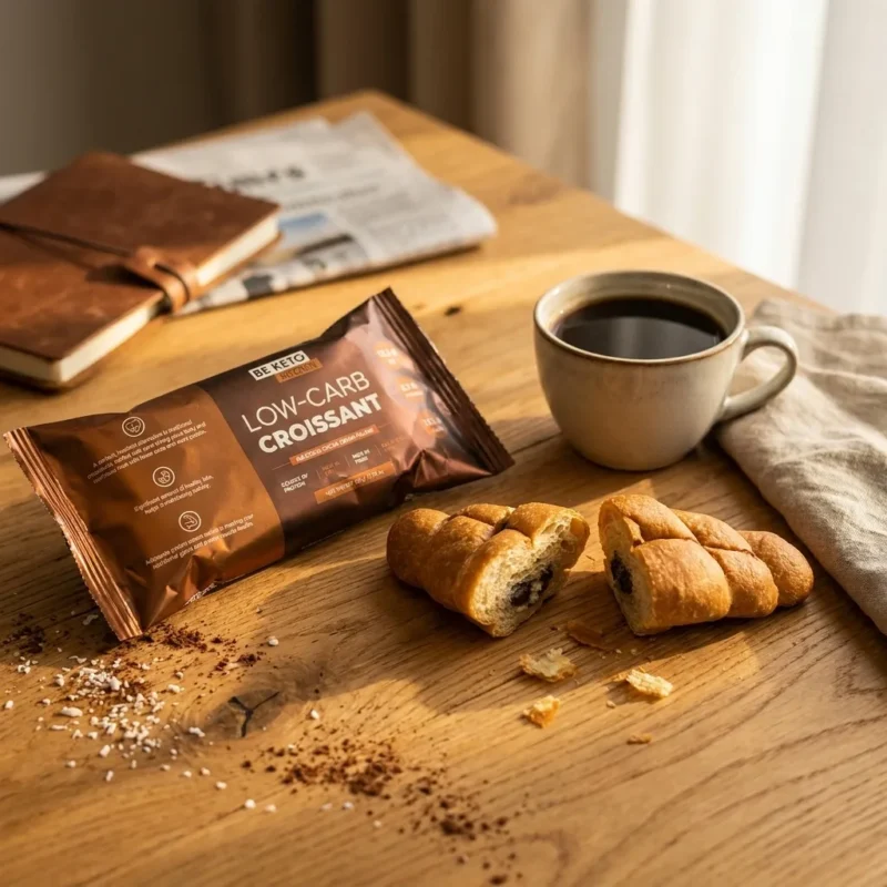 Low-Carb Croissant mit Schokoladenfüllung 50g – Lifestyle 1 Low-Carb Croissant mit Schokoladenfüllung 50g