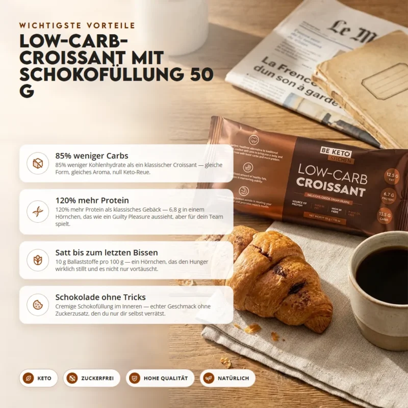 Low-Carb Croissant mit Schokoladenfüllung 50g – Benefit Low-Carb Croissant mit Schokoladenfüllung 50g