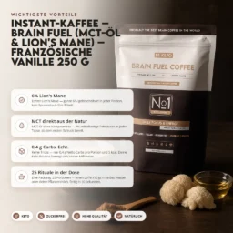 Instant Kaffee – Brain Fuel (MCT-Öl & Lion’s Mane) – Französische Vanille 250g – Benefit Instant Kaffee – Brain Fuel (MCT-Öl & Lion’s Mane) – Französische Vanille 250g