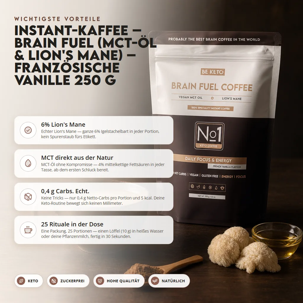 Instant Kaffee – Brain Fuel (MCT-Öl & Lion’s Mane) – Französische Vanille 250g