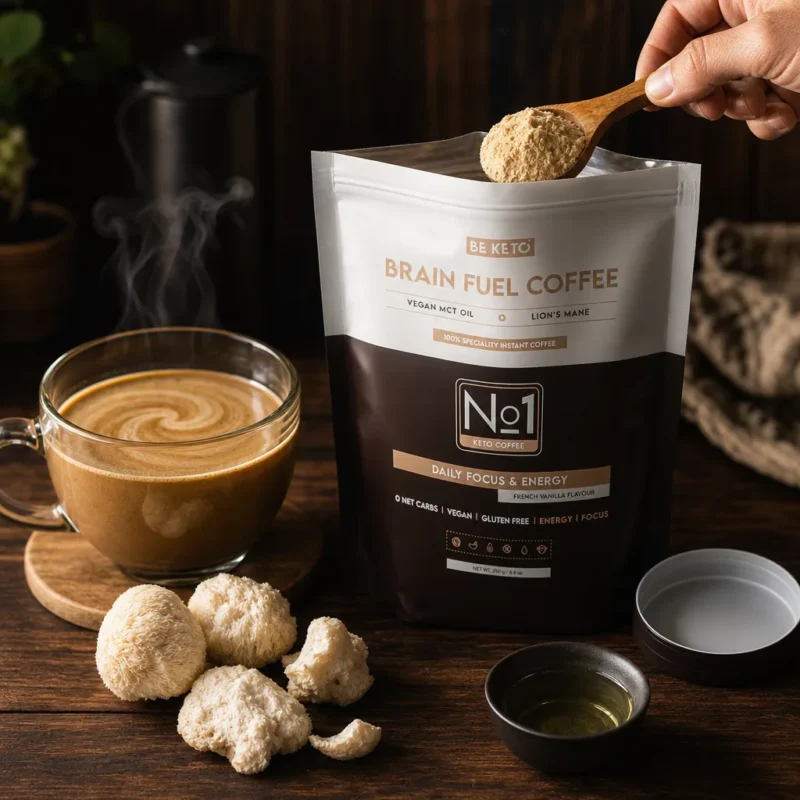 Instant Kaffee – Brain Fuel (MCT-Öl & Lion’s Mane) – Französische Vanille 250g – Lifestyle 1 Instant Kaffee – Brain Fuel (MCT-Öl & Lion’s Mane) – Französische Vanille 250g