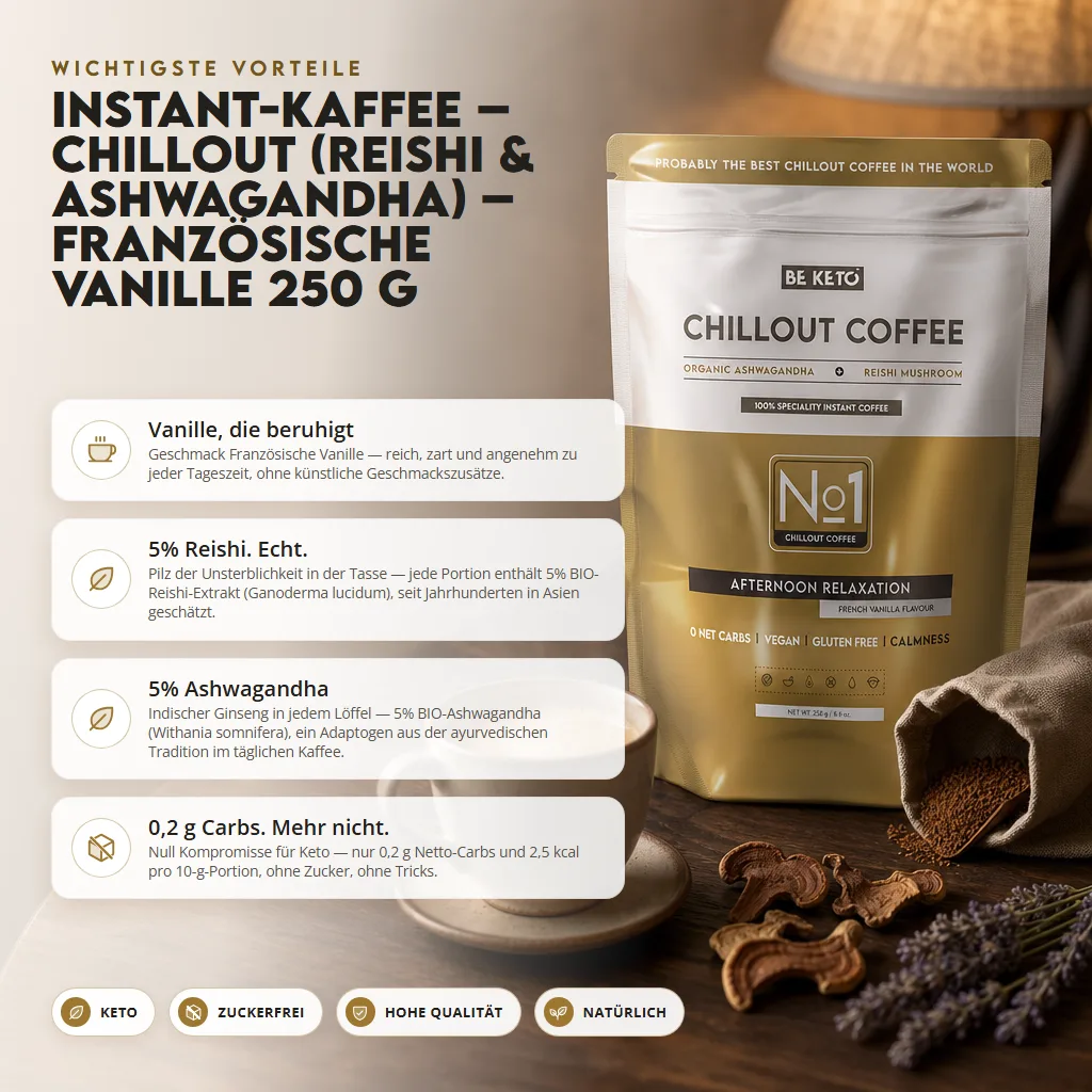 Instant Kaffee – Chillout (Reishi & Ashwagandha) – Französische Vanille 250g
