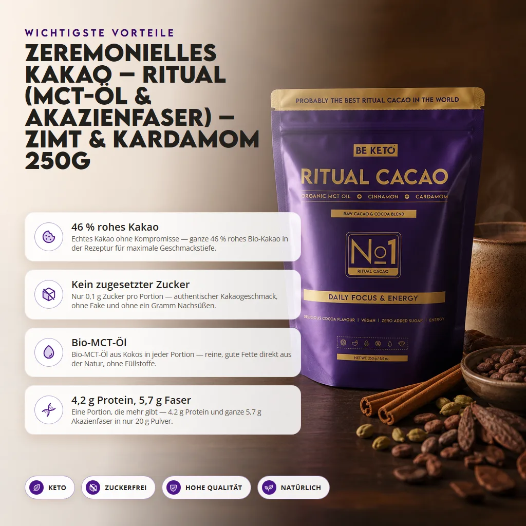 Zeremonieller Kakao – Ritual (MCT-Öl & Akazienfaser) – Zimt & Kardamom 250g