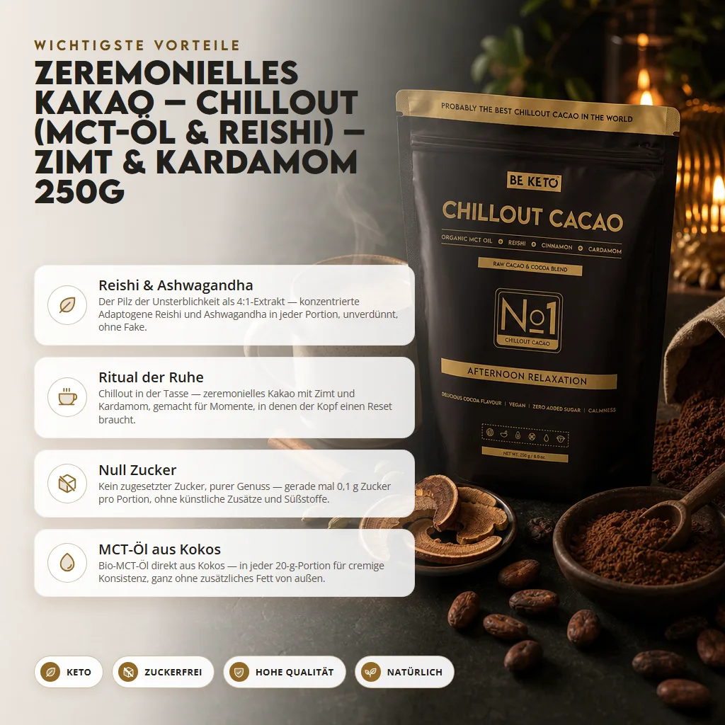 Zeremonieller Kakao – Chillout (MCT-Öl & Reishi) – Zimt & Kardamom 250g