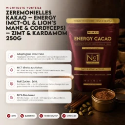 Zeremonieller Kakao – Energy (MCT-Öl & Lion’s Mane & Cordyceps) – Zimt & Kardamom 250g