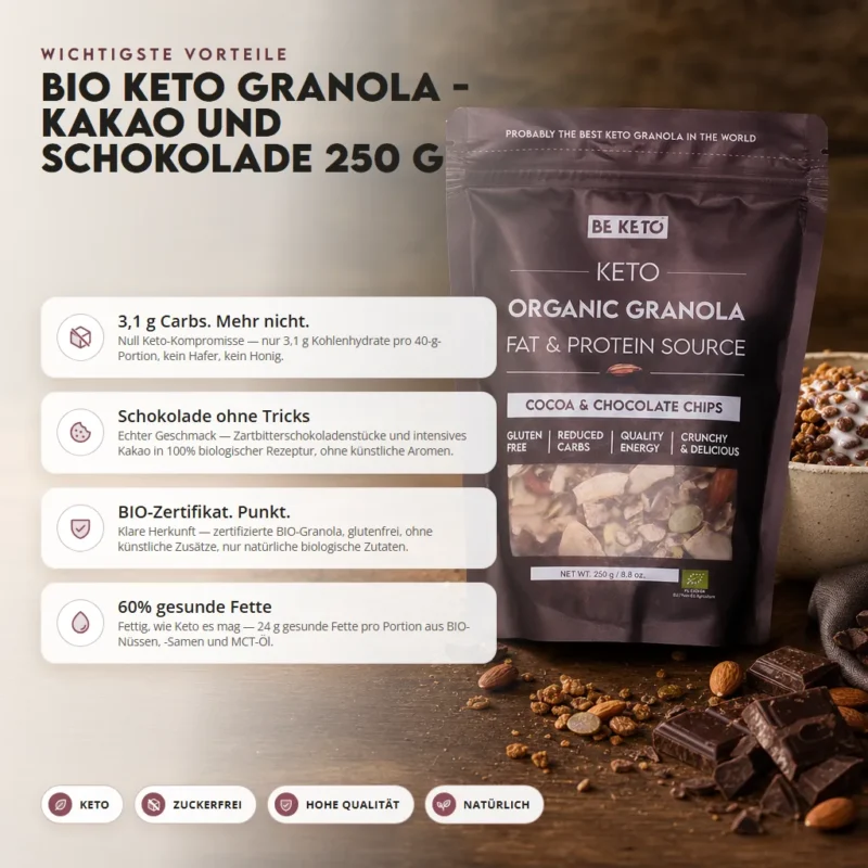 Keto BIO Granola – Kakao mit Schokostückchen 250g