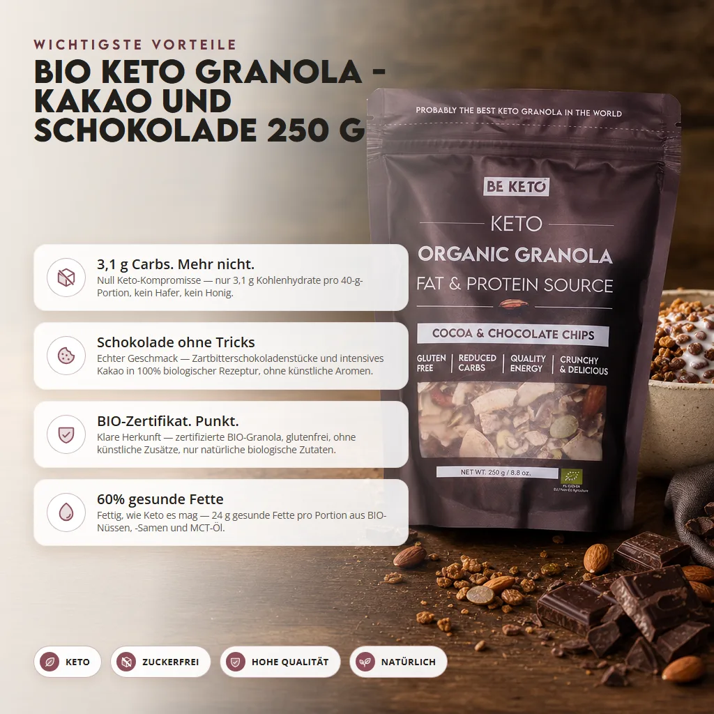 Keto BIO Granola – Kakao mit Schokostückchen 250g