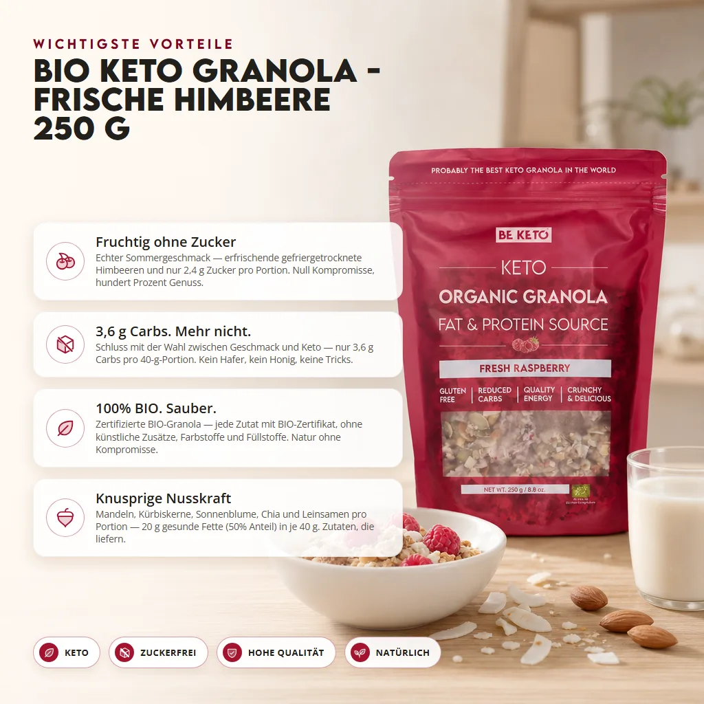 Keto BIO Granola – Frische Himbeere 250g