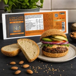 Keto Burger Brötchen 2x85g – Lifestyle 1 Keto Burger Brötchen 2x85g
