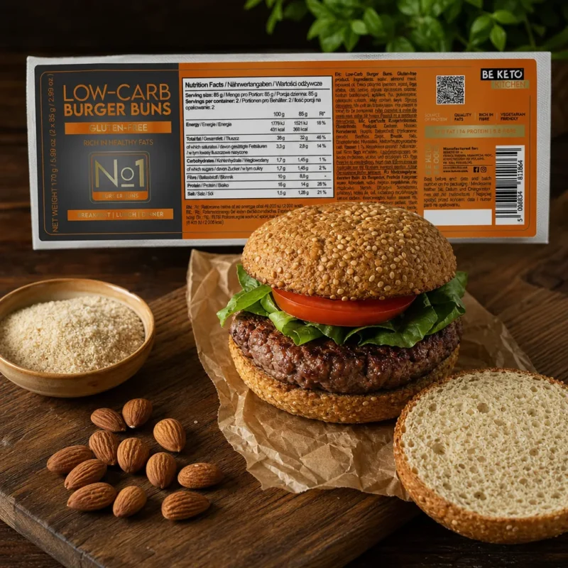 Keto Burger Brötchen 2x85g – Lifestyle 2 Keto Burger Brötchen 2x85g