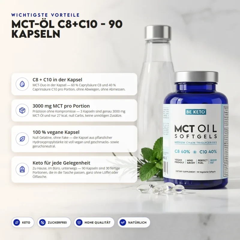 MCT-Öl C8 + C10 – 90 Kapseln – Benefit MCT-Öl C8 + C10 – 90 Kapseln