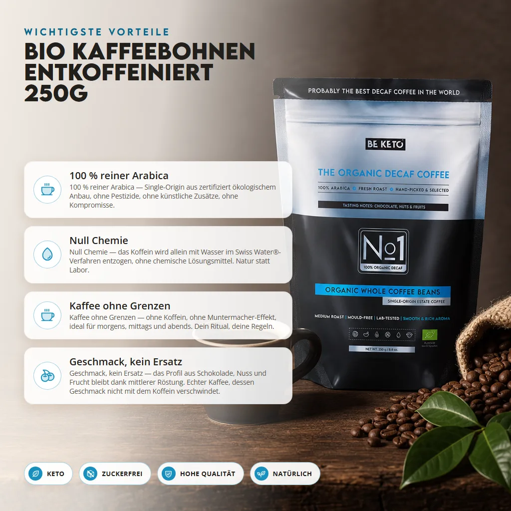 BIO Entkoffeinierter Kaffee – Ganze Bohnen 250g