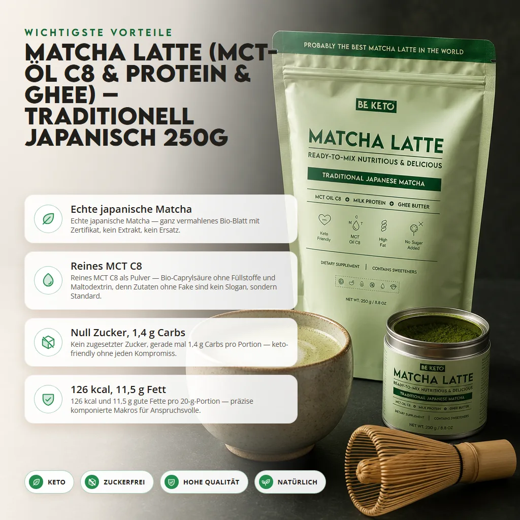 Matcha Latte (MCT C8 Öl & Protein & Ghee) – Traditionelle Japanische 250g