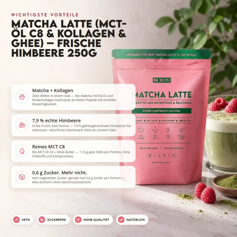 Matcha Latte (MCT C8 Öl & Kollagen & Ghee) – Frische Himbeere 250g