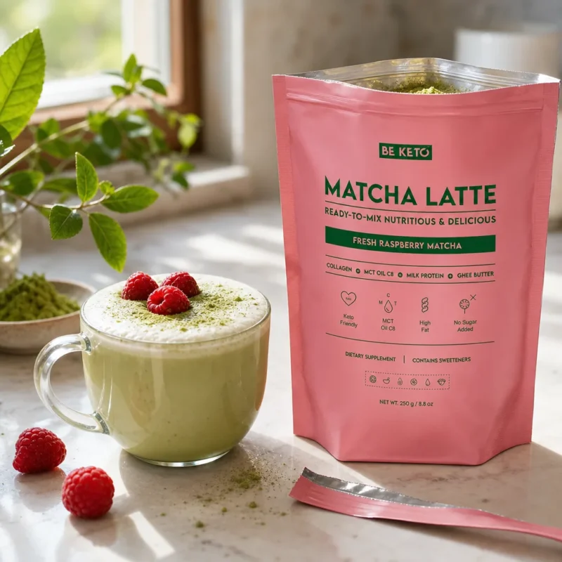 Matcha Latte (MCT C8 Öl & Kollagen & Ghee) – Frische Himbeere 250g